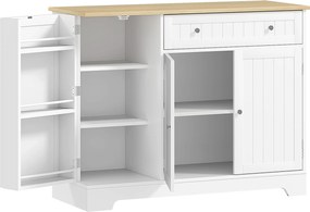 HOMCOM Aparador de Cozinha 3 Prateleiras com Porta Gaveta Prateleiras Ajustáveis para Sala de Jantar 105x40x83 cm Branco | Aosom Portugal