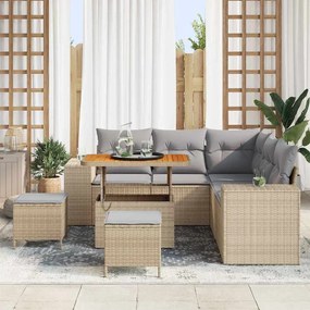 Conjunto de Sofá de Jardim vidaXL de 8 Peças com Almofadas Bege Polira
