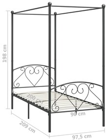 Estrutura de cama com dossel 90x200 cm metal cinzento