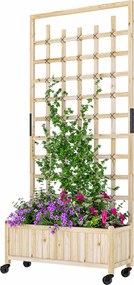 Floreira com treliça 82,5 x 35 x 186 cm, floreira com rodas, para plantas trepadeiras, madeira natural