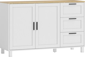 HOMCOM Aparador moderno com portas soft-close, armário para bar de café com 3 gavetas e prateleira ajustável, Branco | Aosom Portugal