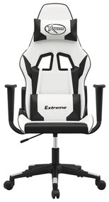 Cadeira gaming massagens couro artificial branco e preto