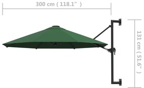 Guarda-sol de montar na parede com mastro metálico 300 cm verde