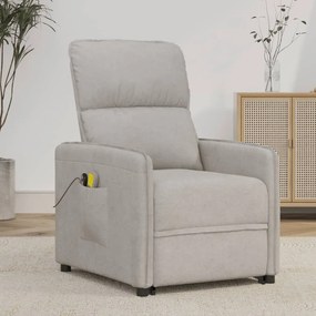 vidaXL Poltrona elevatória de massagens tecido microfibra cinza-claro