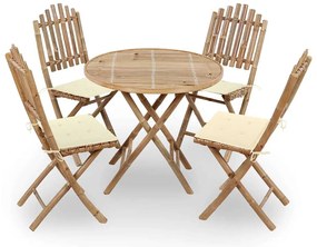 vidaXL 5 pcs conj. de jantar dobrável c/ almofadões p/ exterior bambu