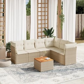 7 pcs conjunto de sofás p/ jardim com almofadões vime PE bege