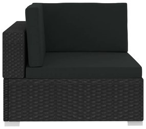 3 pcs conjunto sofás de jardim c/ almofadões vime PE preto