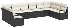 Sofá de Jardim Modular com 10 Peças e Almofadas Pretas