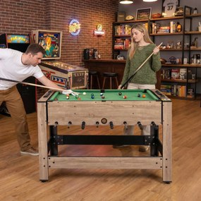 Mesa de Jogos matraquilhos e  Mesa de bilhar 124 x 60,5 x 81 cm rotativa 2 em 1 Preto e castanho