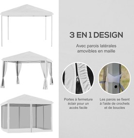 Tenda pop-up Barnum dobrável estilo colonial 3 x 3 m, com 4 redes mosquiteiras + saco de transporte creme