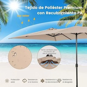 Guarda-sol Duplo 426x265cm Grande com Manivela Proteção Solar UV e Teto Ventilado Guarda-sol para Jardim Praia Café