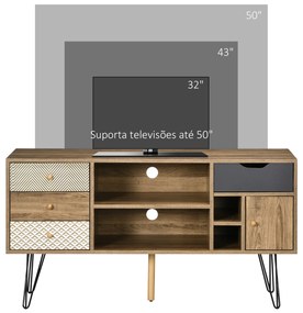 HOMCOM Móvel de TV com Prateleira de Armazenamento 4 Gavetas e Pés de Metal Móvel de TV para Televisores de até 50 Polegadas para Escritório 120x39x64cm Marrom