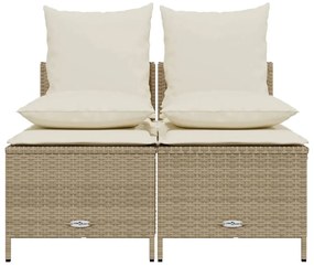 4 pcs conjunto de sofás para jardim c/ almofadões vime PE bege