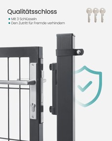 Portão de jardim com fechadura, 106 x 100 cm, em aço galvanizado cinzento