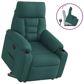 vidaXL Poltrona reclinável elevatória tecido verde-escuro
