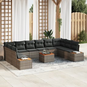 vidaXL Conjunto de Sofá de Jardim com Almofadas Cinza Rattan de Polietileno Acácia