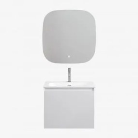 Conjunto De Móveis De Banheiro Em Madeira Macrae Com Pia Integrada Branco & Quadrado Led E Anti-embaciamento 75x75 Cm Tobie - Sklum