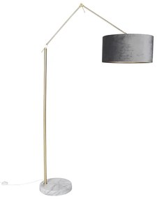 Candeeiro de pé moderno dourado com abajur em veludo cinzento 50 cm - Editor Moderno