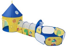 SONGMICS Tenda de Brincar Infantil 3 em 1, Túnel, Piscina de Bolinhas, Playground, para Meninos, Meninas e Crianças Pequenas, Tenda Pop-Up Foguete Infantil, Uso Interno ou Externo, Ideia de Presente, Festa de Aniversário, Amarelo e Azul LPT702Y01