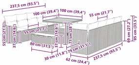 Conjunto de Sofá de Jardim de 11 Peças com Almofadas Cinza em Rattan S