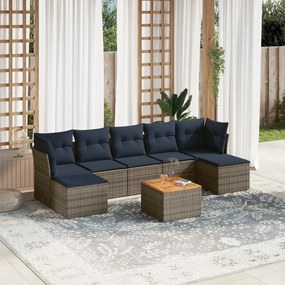 vidaXL 8 pcs conjunto sofás p/ jardim c/ almofadões vime PE cinzento