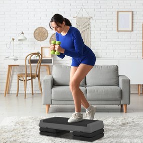 Step para Fitness Antideslizante Altura Regulável 3 Níveis de 10,5/15,5/20,5 cm Capacidade 250 kg 77x36x20,5 cm Cinza e Preto