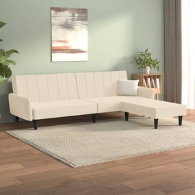 vidaXL Sofá-cama de 2 lugares com banco veludo cor creme