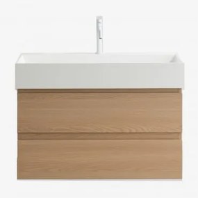 Conjunto De Móvel De Casa De Banho Em Madeira E Chapa De Freixo Com Lavatório Integrado Ona Madeira Natural & Sem Espelho & - Sklum