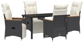 Conjunto de Jantar de Jardim de 5 Peças com Almofadas Pretas em Rattan
