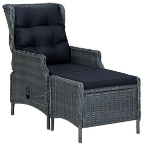 vidaXL Cadeira jardim reclinável c/ apoio pés vime PE cinzento-escuro