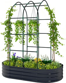 Floreira com treliça arqueada, floreira de metal com fundo aberto, luvas incluídas, 160 x 90 x 180 cm, cinzento escuro