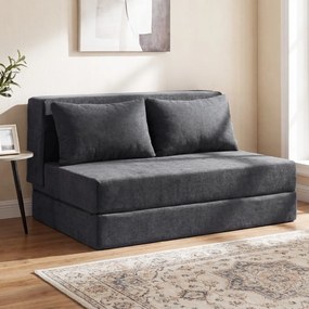 Sofá-cama futon dobrável grande 3 em 1 com 2 almofadas, tecido de chenille , para sala, quarto ou escritório cinzento