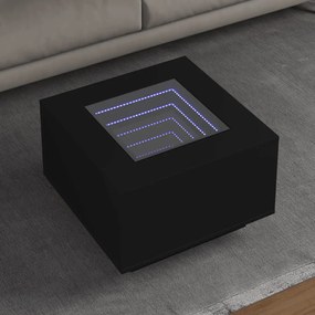 Mesa de centro c/ LEDs 60x60x40cm contraplacado preto brilhante