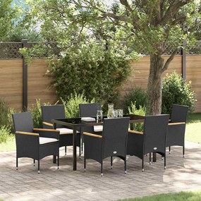 vidaXL Conjunto de Jantar para Jardim de 7 Peças com Almofadas Rattan Sintético Preto