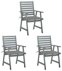 Cadeiras de jantar p/ jardim 3 pcs c/ almofadões acácia maciça