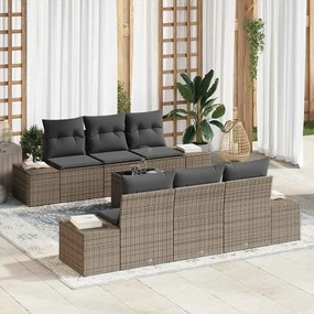 vidaXL Conjunto de Sofá de Jardim com almofada 7 pcs Cinzeto vime PE