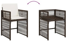 Cadeiras de jardim com almofadões 4 pcs vime PE castanho