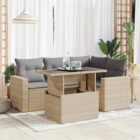 vidaXL 5 pcs conjunto de sofás p/ jardim com almofadões vime PE bege