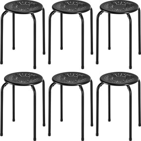 Conjunto de 6 Bancos Empilháveis, 30 x 30 x 44,5 cm, Estrutura Metálica Resistente, Preto