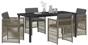 Conjunto de Jantar de Jardim com 5 Peças e Almofadas Cinzas em Rattan