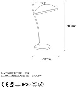 Candeeiro de Mesa Epika – Preto e Dourado – 35 x 27 x 50 cm