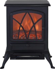 Lareira Elétrica Portátil Lareira Elétrica com Efeito de Chama Realista Potência 1000W/2000W 45x28,5x54cm Preto
