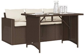 2 pcs conjunto jantar p/ jardim c/ almofadões vime PE castanho