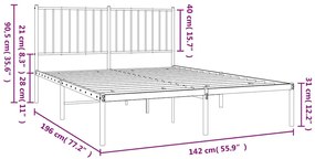 Estrutura de cama com cabeceira 135x190 cm metal preto