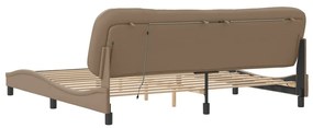 Estrutura cama c/ luzes LED 200x200 cm couro artif. cappuccino