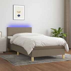 Cama box spring + colchão/LED 90x190cm tecido cinza-acastanhado