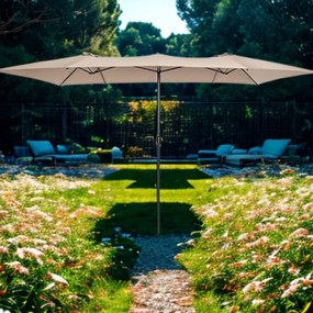 Guarda-sol Duplo 426x265cm Grande com Manivela Proteção Solar UV e Teto Ventilado Guarda-sol para Jardim Praia Café