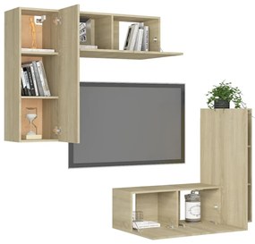 4pcs conjunto de móveis de TV derivados madeira carvalho sonoma