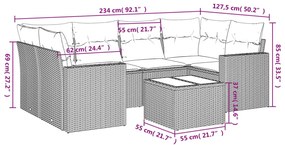 7 pcs conjunto de sofás p/ jardim c/ almofadões vime PE preto