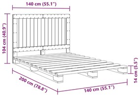 Estrutura de cama com cabeceira 140x200 cm pinho maciço cinza